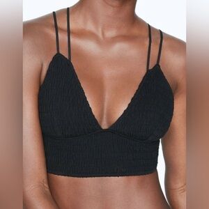 Victoria's Secret PINK Black Textured Strappy Bralette with Logo XL NWT